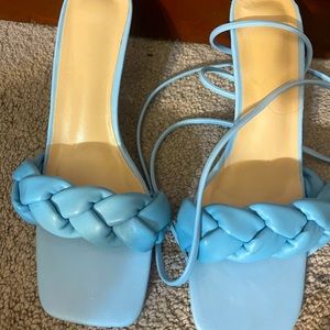 Beautiful blue block heels tied up